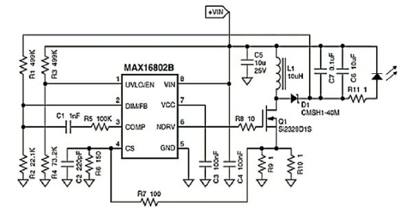 基于MAX16801/MAX16802的LED驱动电路