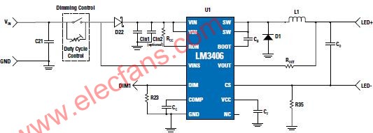 采用具备双线调光功能的LM3406降压稳压器的MR16照明系