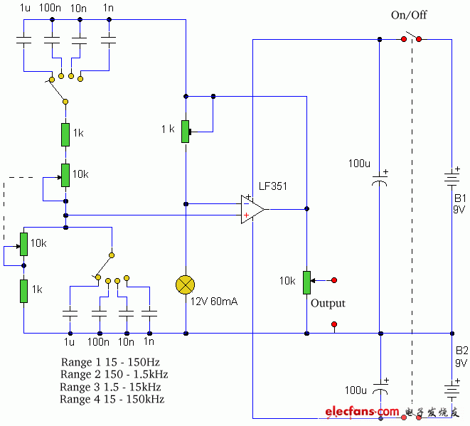 LF351构成的正弦波发生器电路图