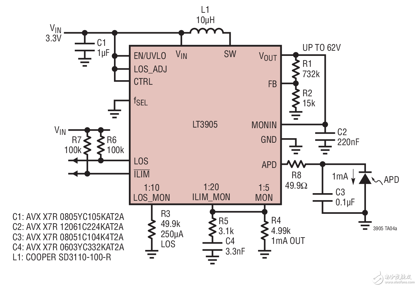 宽输出电压恒定电流APD驱动器电路图