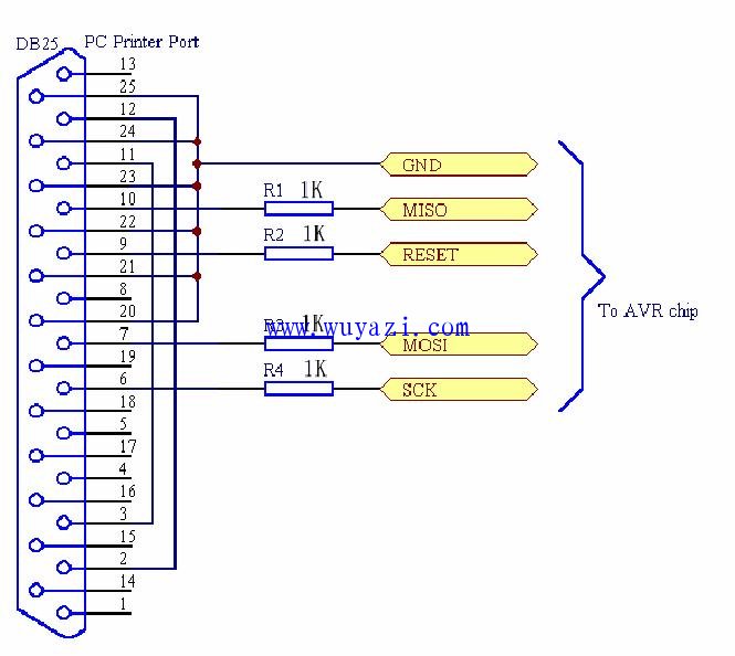 AVR單片機并口ISP下載線電路原理圖