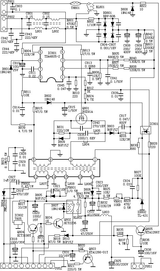 采用tda4605-2制作的开关电源电路图