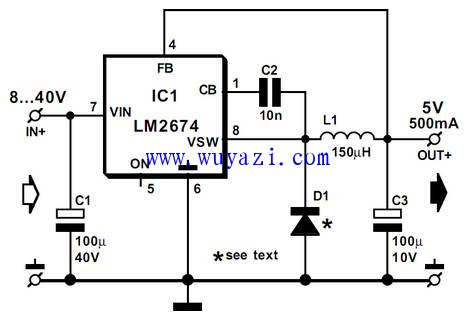基于LM2674的5V开关式电源供应器电路