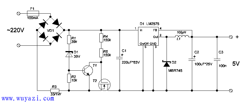 基于LM2575220V变压器电源供应器电路