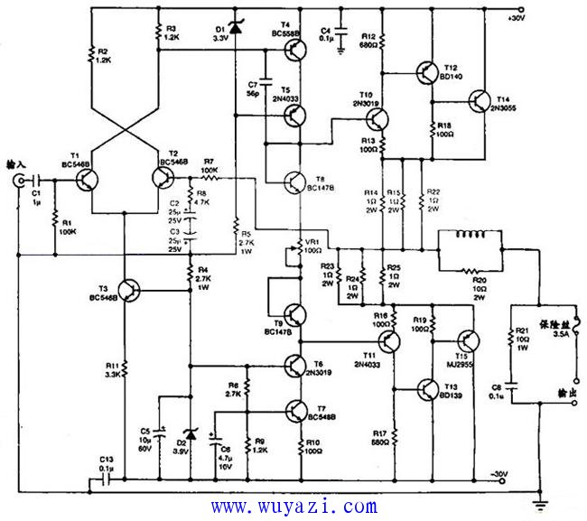 40W晶体管Hi-Fi功率放大器制作电路图