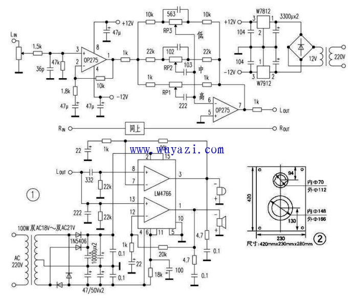 LM4766电子两分频功放及音箱制作电路图