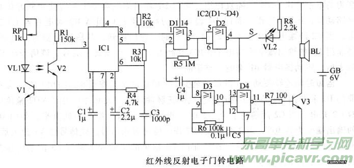 红外线反射式电子门铃电路