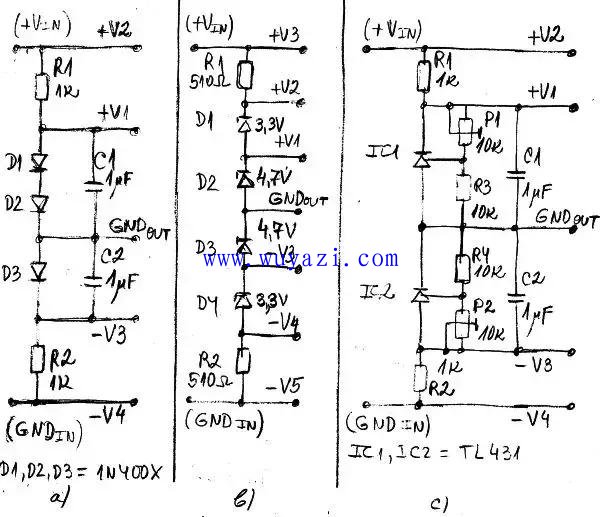 基于二极管和齐纳二极管的电压分割器电路图