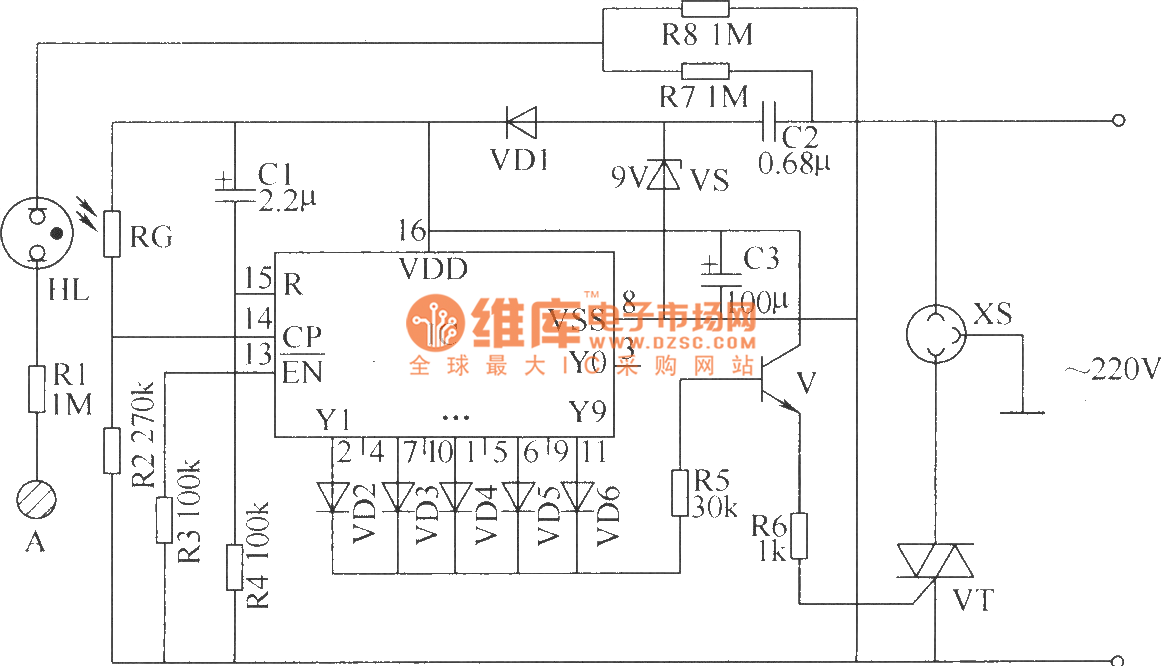 >触摸式电子开关电路(一)-控制电路  cd4017s90133dg9013c8050  本例