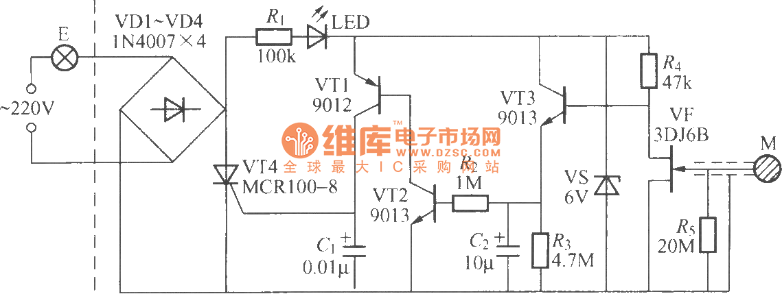 非触摸式触摸延迟灯电路-控制电路