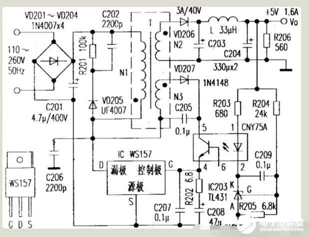 WS157开关型稳压IC的应用电路图