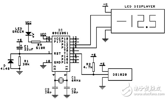 数显温度计设计电路图大全（DS18B20/89S51单片机/液晶）