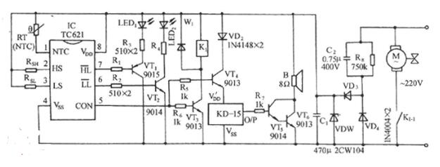 采用TC621构成的自动控温伴乐曲发声电路图