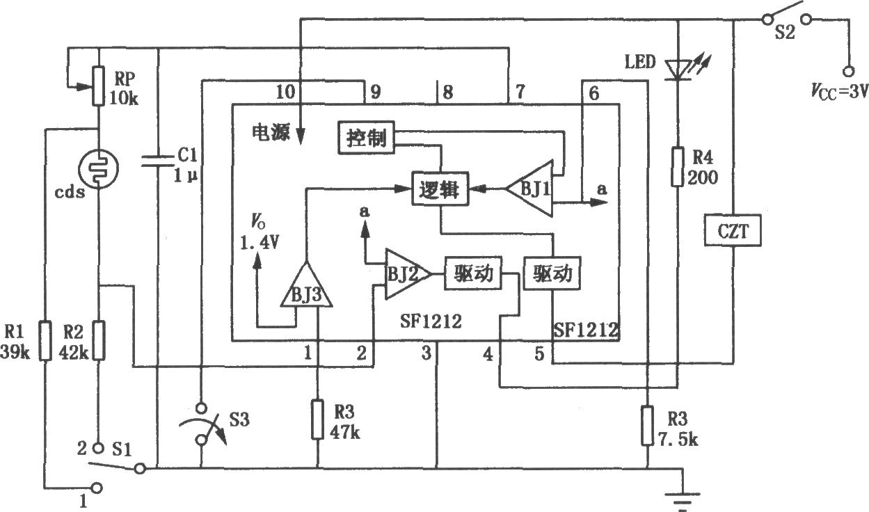 SF1212自动曝光集成(定时)控制电路图