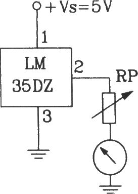 LM35DZ摄氏温度传感受器构成摄氏温度表电路图