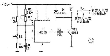 ne555组成的单稳态型时间继电器电路图