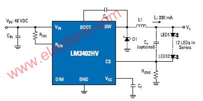LM3402构成的1W串联LED路灯驱动电路
