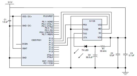 红外接近传感器Si1120典型应用电路图