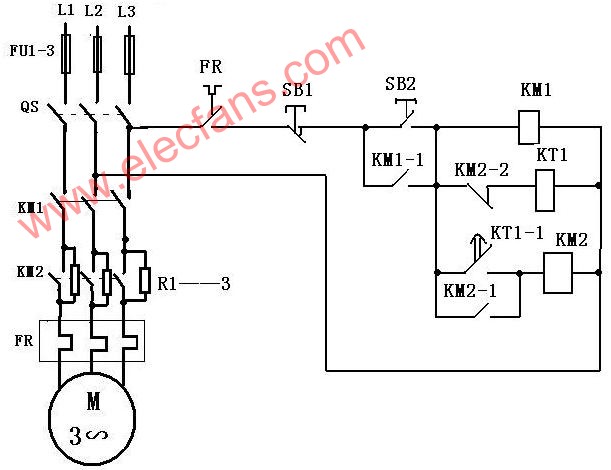 电机定子串联电阻降压启动电路图