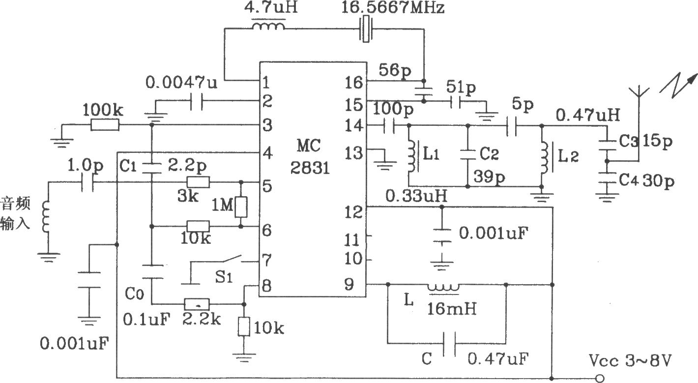 MC2831无线电发射应用电路