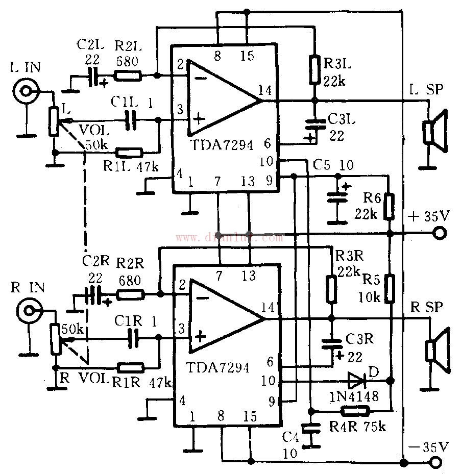 TDA7294双声道功放电路图