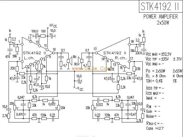 STK4192双声道功放电路图