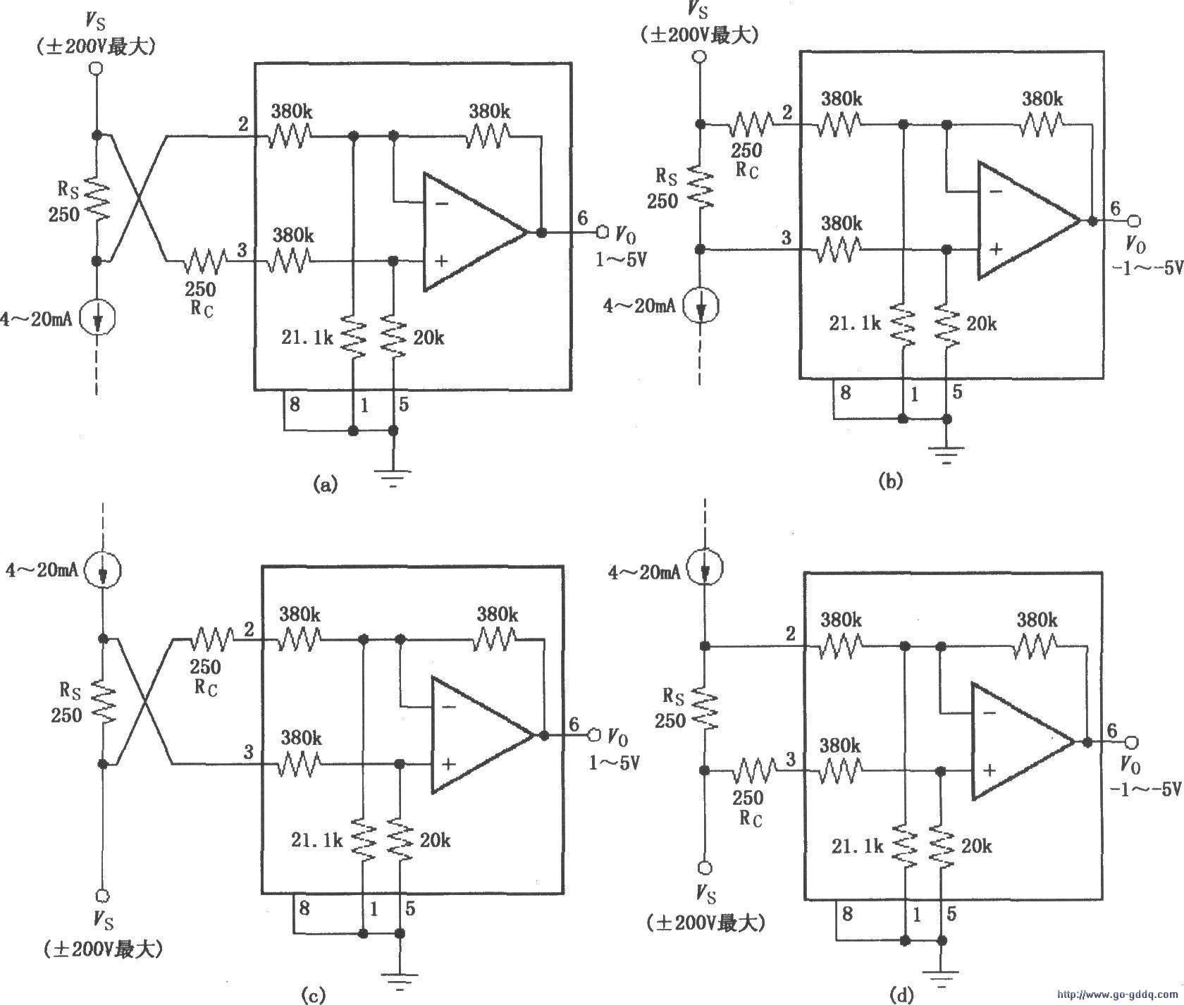 INA117构成的4种典型的电流-电压变换电路