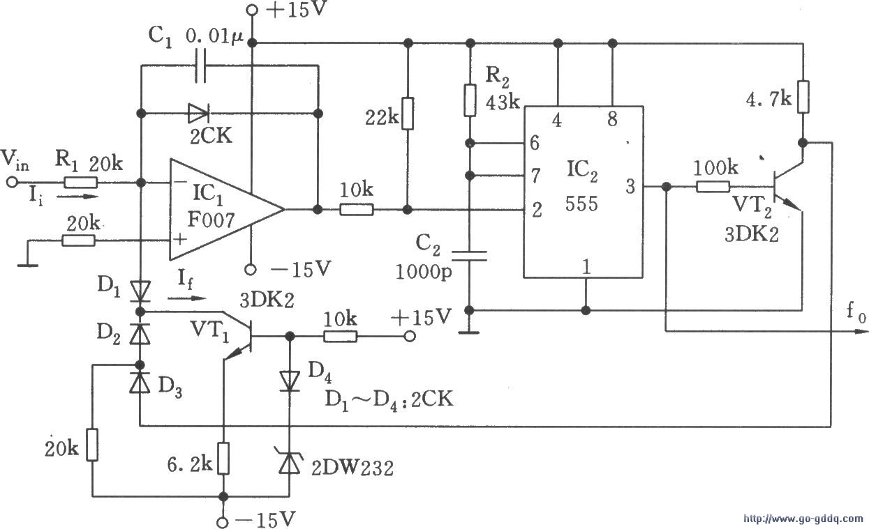 555构成的线性电压／频率变换器电路(四)