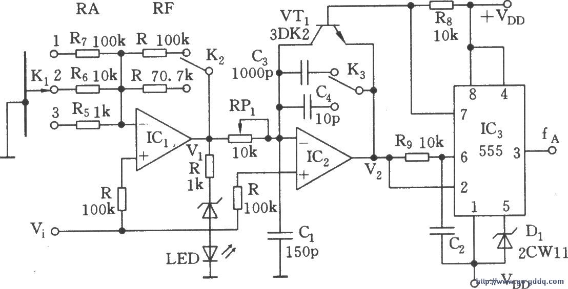 555构成的线性电压／频率变换器电路(二)