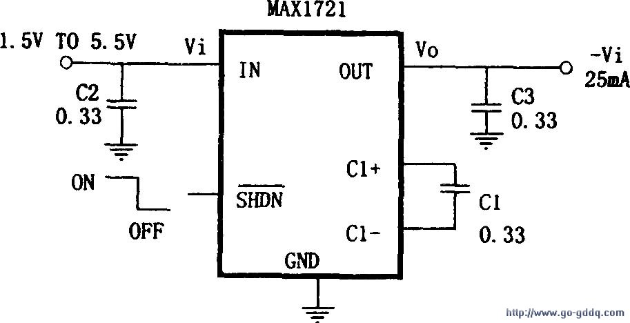 MAX1721构成的微型极性反转电源