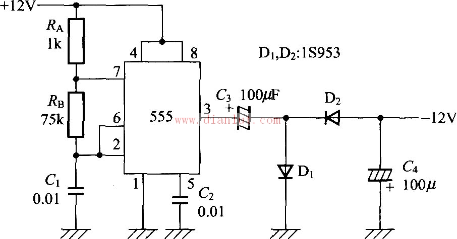使用Timer IC555的负电压发生电路图