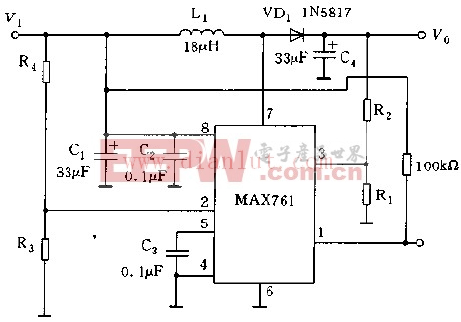 采用MAX761构成的输出电压可调电路
