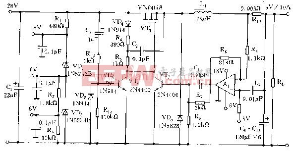 输出5V 10A的串联式开关稳压电源电路