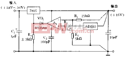 采用基准稳压器AD580的高稳定度稳压电源电路图