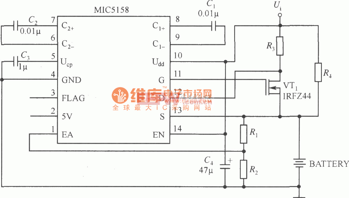 MIC5158构成的电池充电电路图