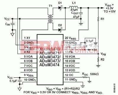 ADuM347x单电源应用电路图