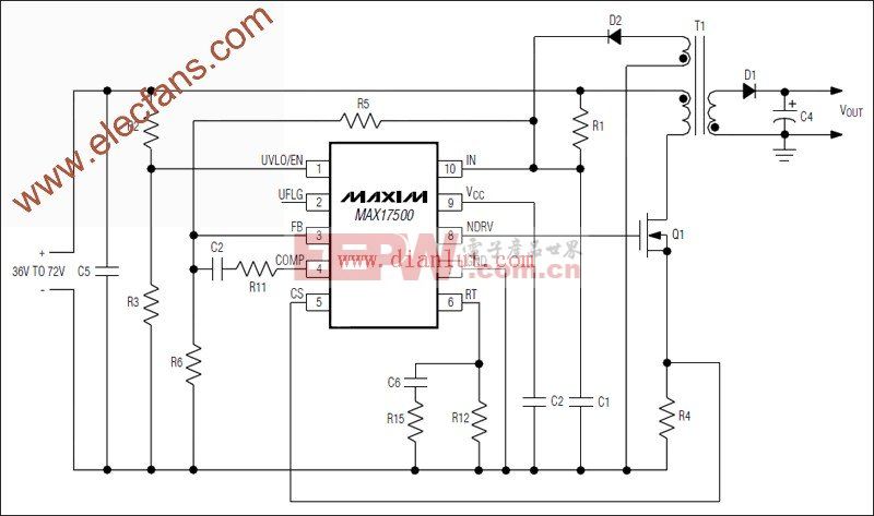 电流模式PWM控制器MAX17500应用电路
