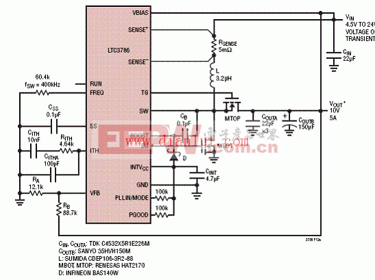 LTC3786高效10V升压转换器电路