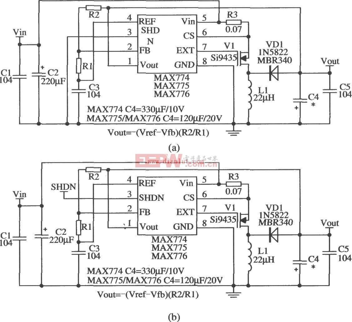 MAX774\/MAX775\/MAX776设计的电压可调应