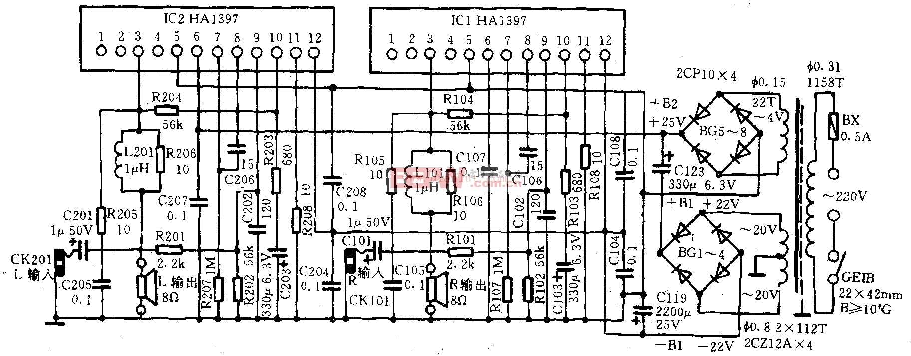 HA1397构成的功率放大电路(应用电路)