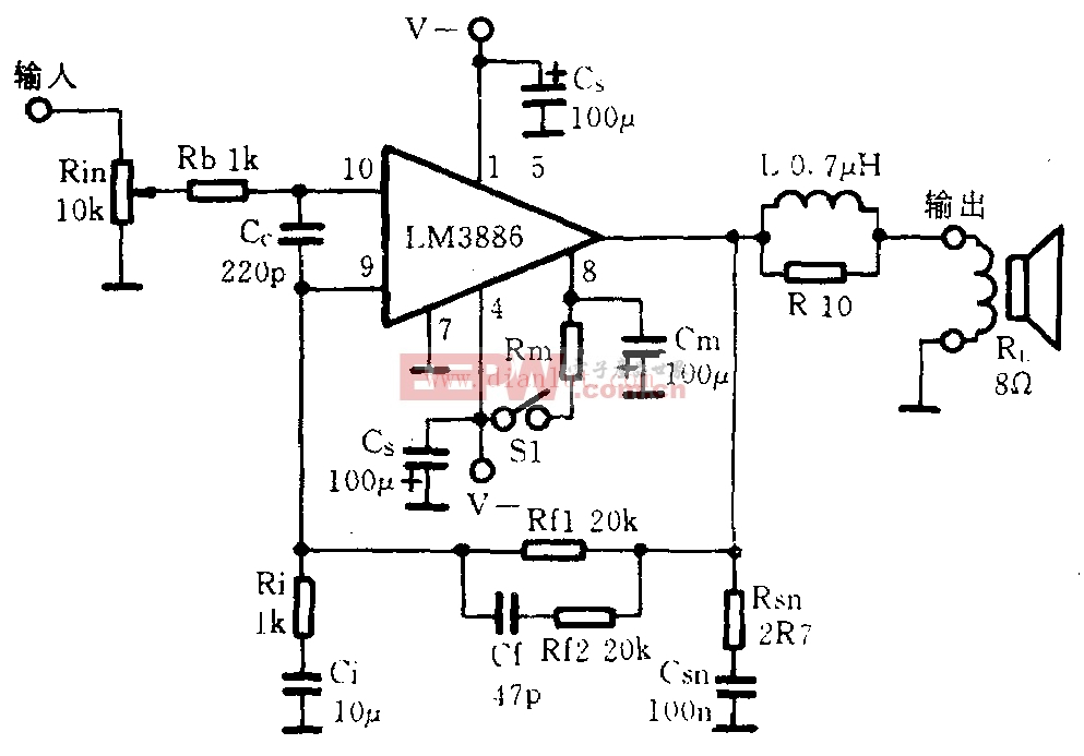 LM3886功率放大电路-应用电路