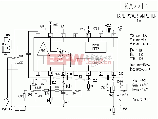 KA2213构成的功放电路