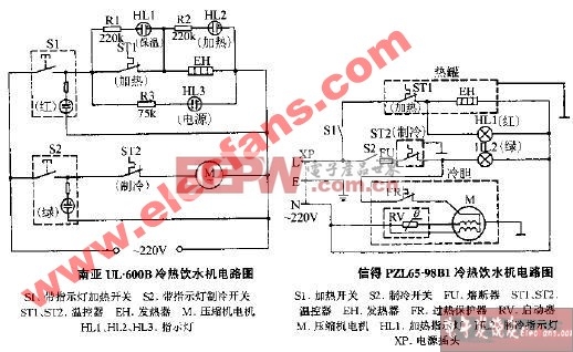 信得PZL65-98B1冷热饮水机电路图
