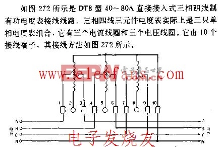 DT8型40-80A直接接入式电度表接线图