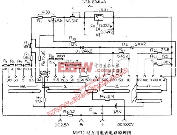 mf72型万用表电路图