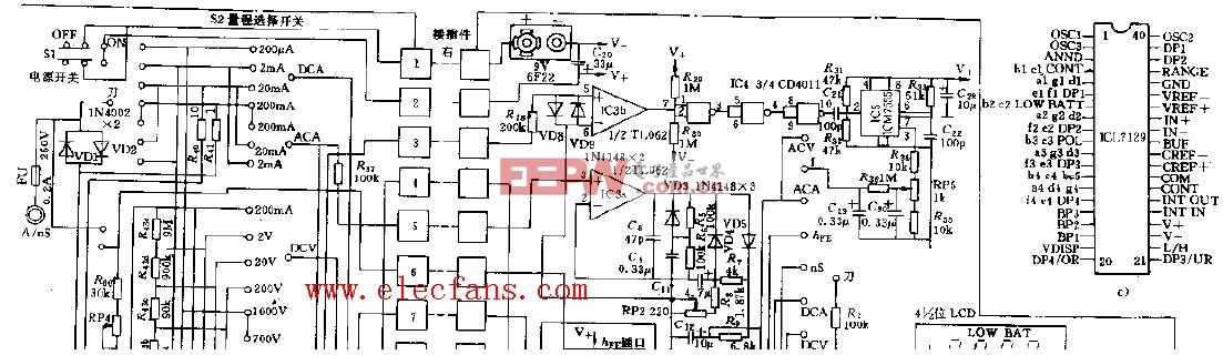 dt93of型数字万用表电路图