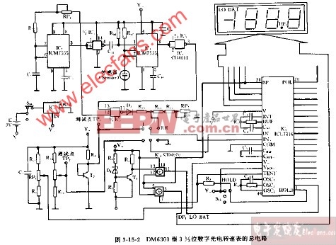 dm6301型3,1 2位数字光电转速表的总电路图