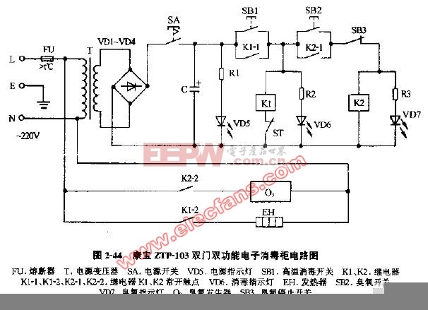 康宝ZTP-103双门双功能电子消毒柜电路图