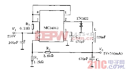 采用MC34063系列构成的降压型稳压电路图.jpg