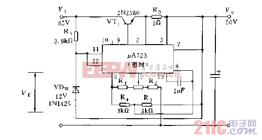 采用μA723构成的浮动式可调稳压电源电路图a.jpg